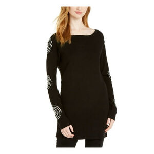 New INC Stretch Rhinestones Medallion -sleeve Tunic Top Size:3X Black Women
